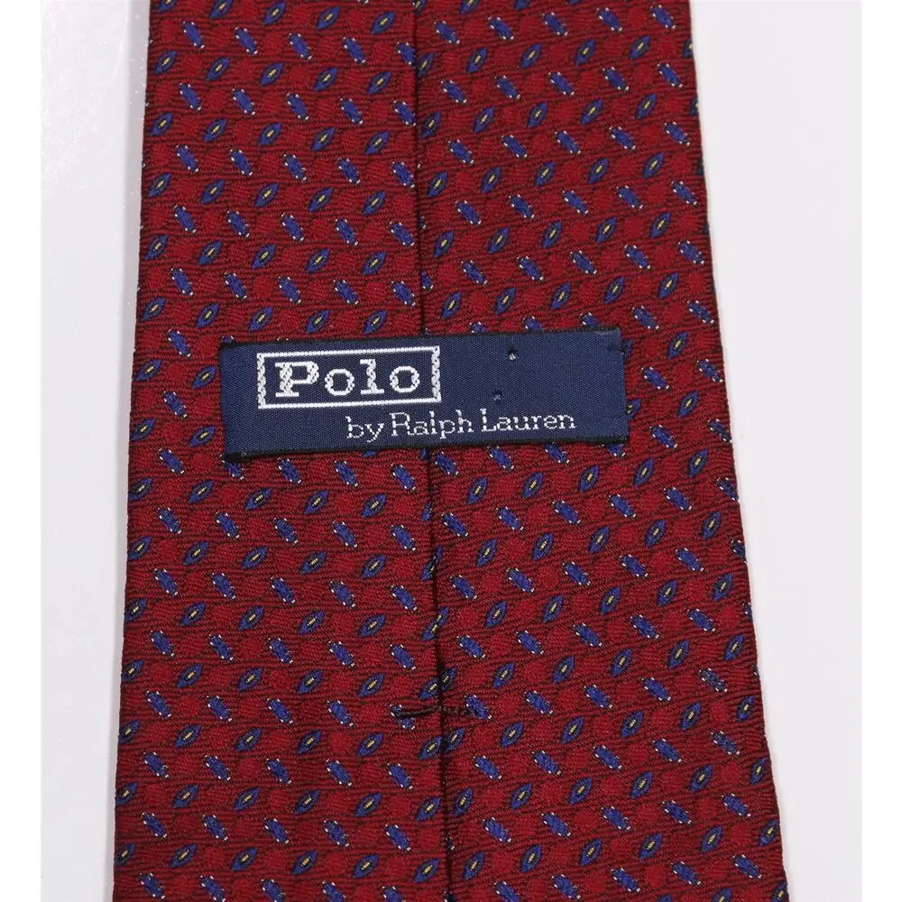 Polo Ralph Lauren Red Blue Woven Silk Necktie Tie Made in USA
